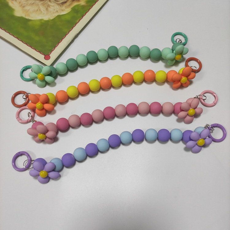 新款亚克力喷漆花朵手提链diy饰品配件手工串珠手提链双花挂件