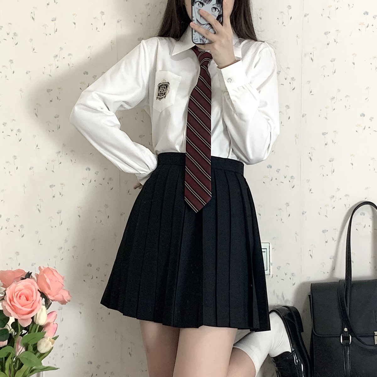 원래 일본 JK 유니폼 기본 22 주름 치마 소녀 학교 유니폼 클래스 높은 허리 솔리드 컬러 스커트