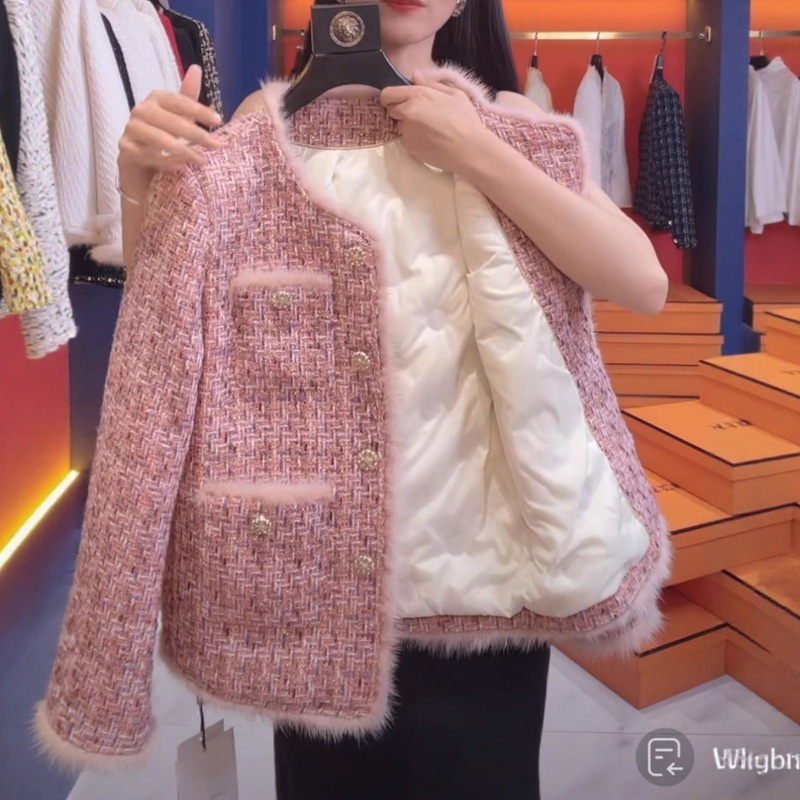 粉色小香风羽绒内胆白鸭绒外套女冬季新款高端粗花呢名媛风上衣女|undefined