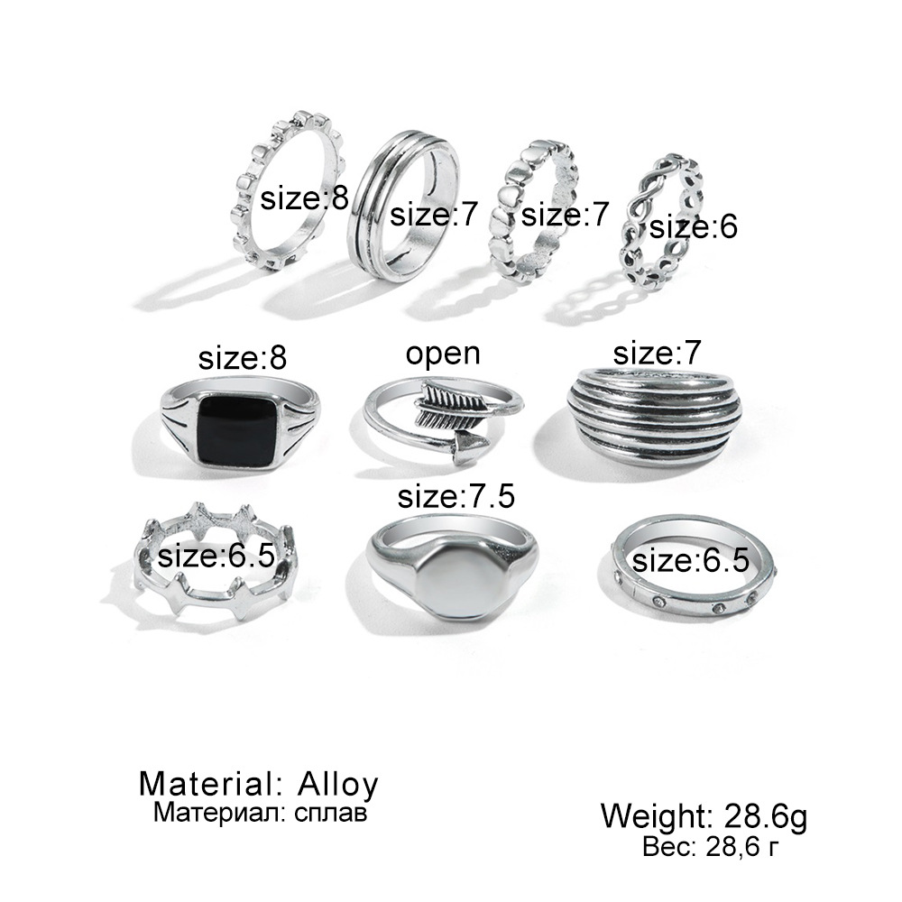 18g Weight Rings Classification 1 Set Quantity Street Occasion Alloy Material Leaf, Heart Shape Pattern Men's Gender Carving Design Hip-Hop, Retro Style Hip-Hop Retro Leaf Heart Shape Alloy Carving Men's Ring Sets 10