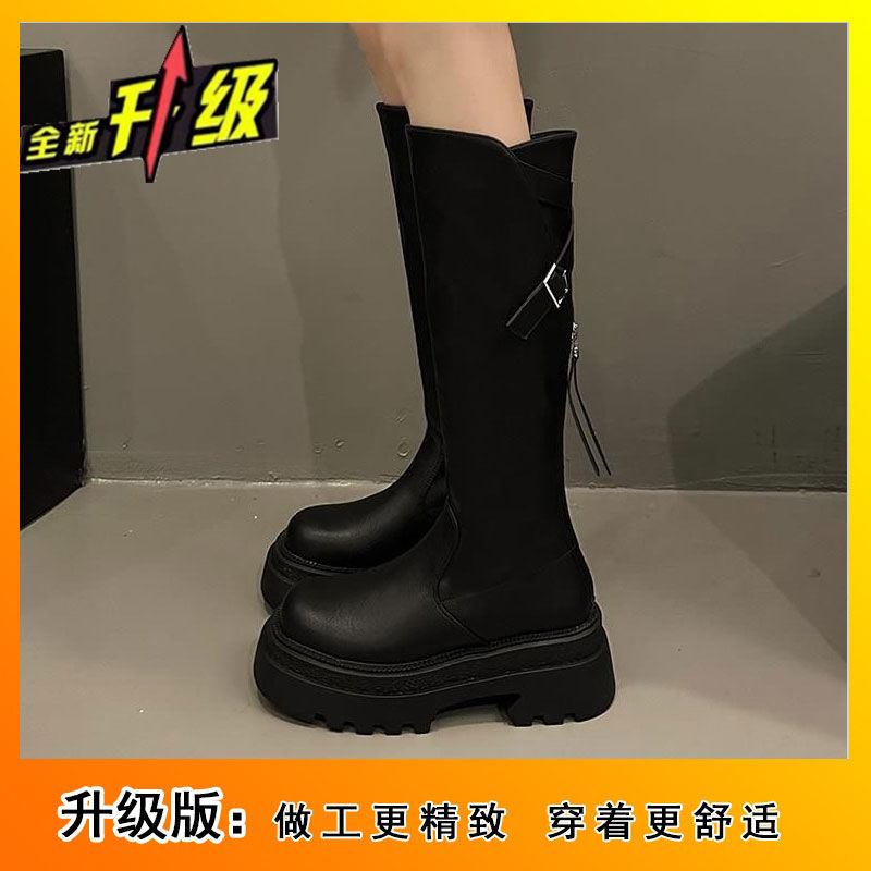 騎士靴の厚い底の2024秋冬の新型の後ファスナーの高い筒は膝の小さい背の弾力の長靴の子供を超えません。