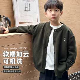 儿童针织开衫男童毛衣外套春秋款2025春季新款小男孩休闲春装上衣