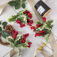 廠家推薦豆枝聖誕漿果仿真花豆子批發婚慶絹花家庭裝飾GF15968