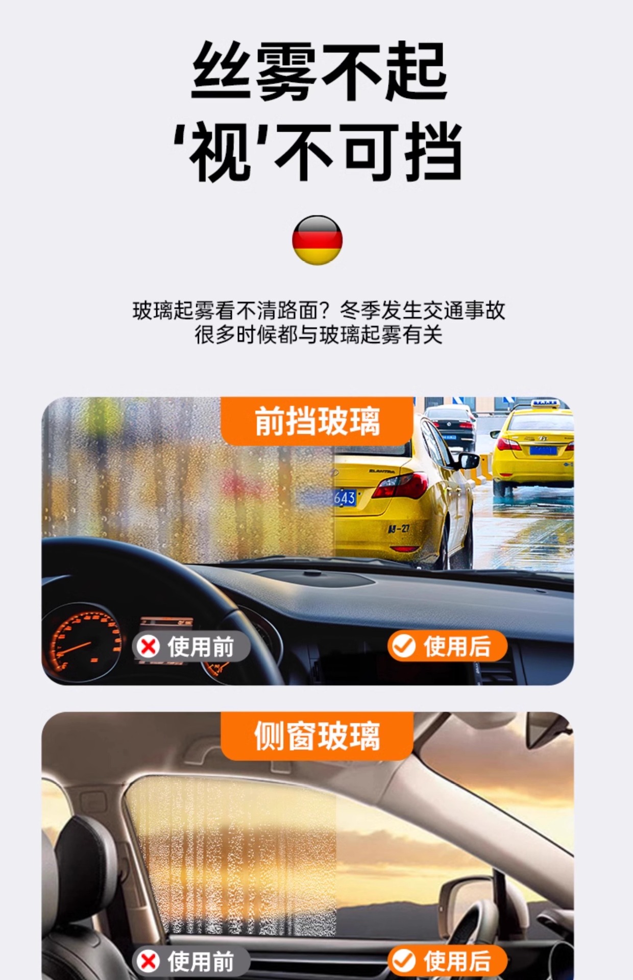 Winter Anti-Fog Spray, Rain Repellent, Windshield Mirror Anti-Fog Agent, Defogger for Car Interior and Window Glass