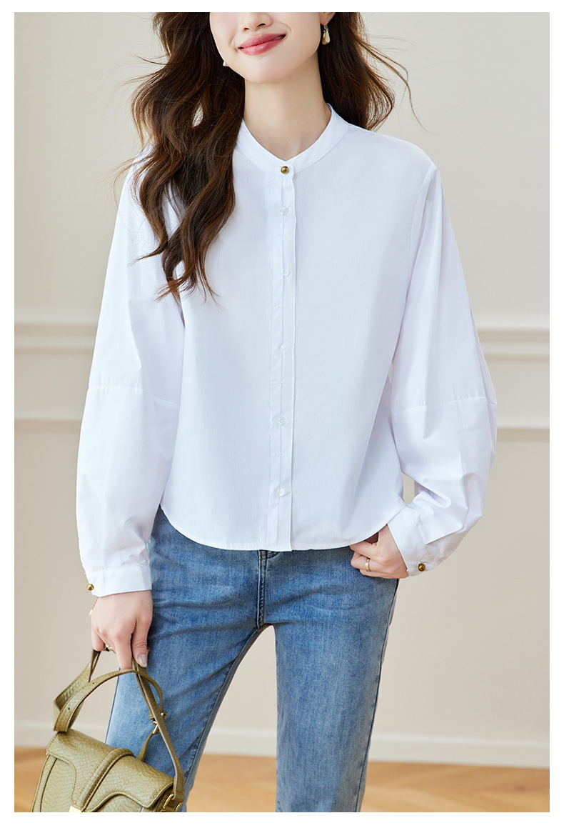 K Blue Striped Shirt, Women's Long Sleeved New Round Neck Top, Fashionable And Versatile, Loose And Slimming Shirt_ecoleips.com