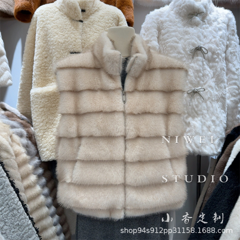 Korean-Style Sleeveless Zippered Faux Fur Quilted Short Vest for Women, New Eco-Friendly Thickened Faux Mink Vest