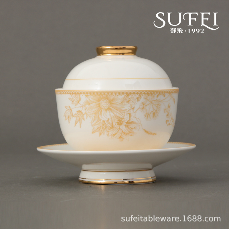 Su Fei Bone China Restaurant Banquet Decorative Plate Ornaments Hanging Plate Pad Plate The Story of Flowers Light Gold Western-style Dinner Plate