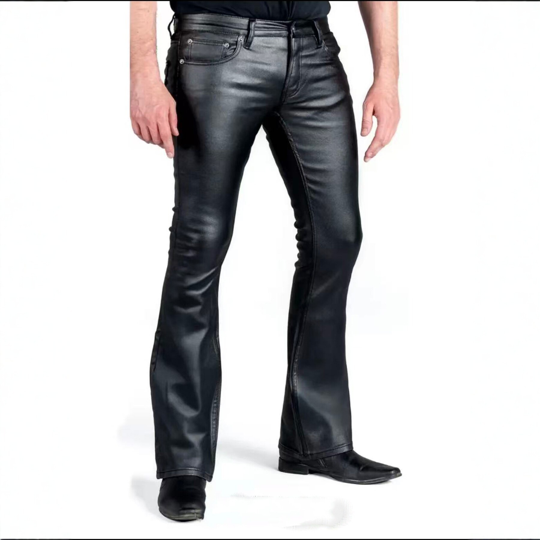 Men's European and American Style Pu Leather Pants, Slim Fit, Slimming Biker Casual Trousers, New Cross-Border Nightclub Fashion Men's Clothing