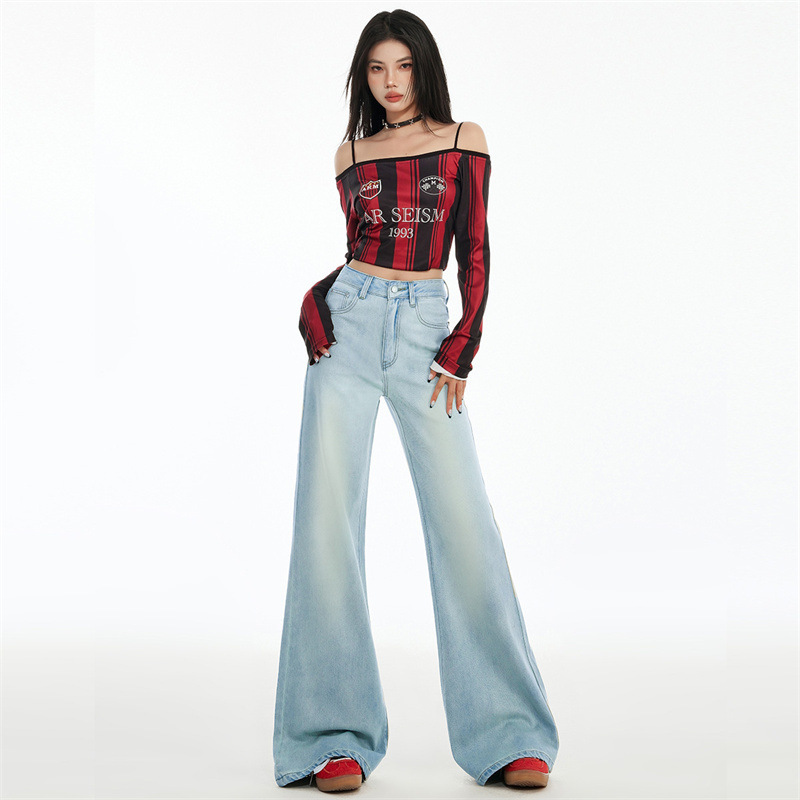High Waist Loose Wide Leg Horn Jeans Women's 2025 Spring New Wide Leg Loose Horn Denim Pants