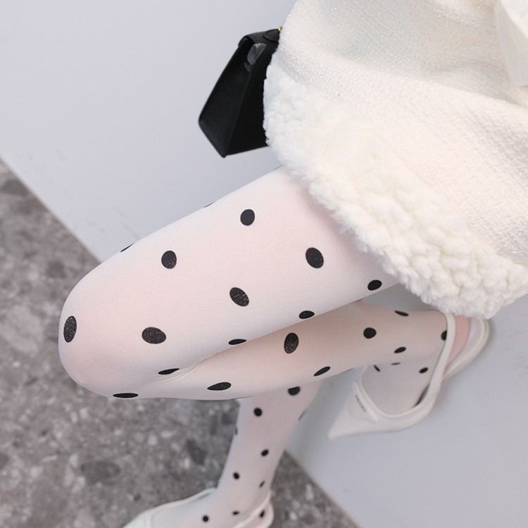 Autumn Velvet White Polka Dot Pantyhose Women's Stockings Pure Desire Style Pineapple Socks Anti-Snag