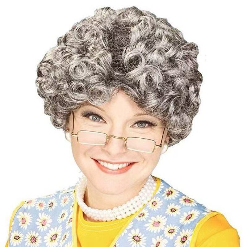 Stage Costume Grandma Gray Headgear Film and Television Gray and White Old Lady Wig Campus Performance Funny Fan Wig Stage Costume Grandma Gray Headgear Film and Television Gray and White Old Lady Wig Campus Performance Funny Fan Wig