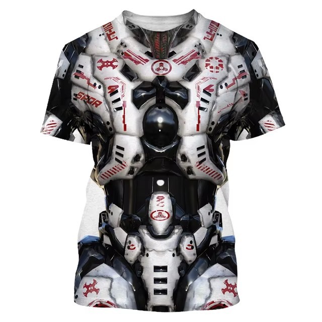 Tecnología genial, armadura, impresión 3D, spot 2024, camiseta de hombre transpirable de manga corta con cuello redondo suelto casual de moda
