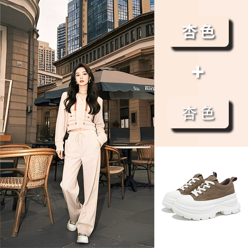 发泡底乌拉草猪皮鞋垫小白鞋女2025秋季新款松糕底板鞋真皮女鞋潮|undefined