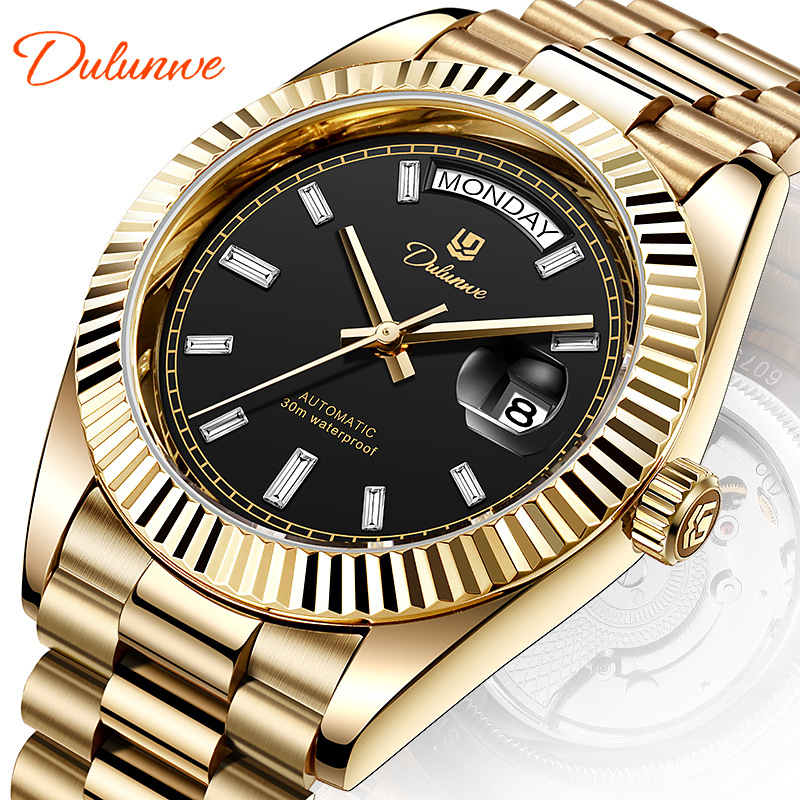 25 New Duranwei Double Calendar Fully Automatic Mechanical Men's Watch Business Fashion Wristwatch Waterproof Male Wristwatch