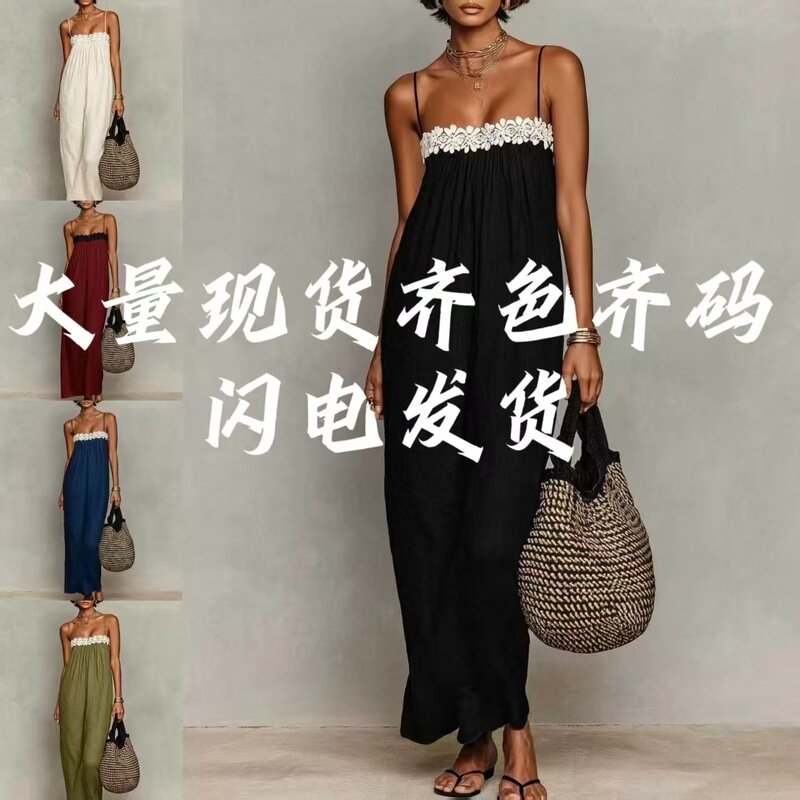 In stock 2026 new model Amazon cross-border European foreign trade fashion lace splicing strapless camisole dress for women