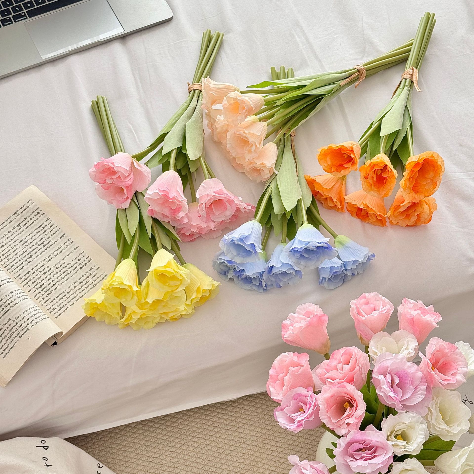 Estilo coreano simple Eustoma flor artificial ramo de mano flor falsa sala de estar mesa decoración del hogar flores accesorios de fotografía