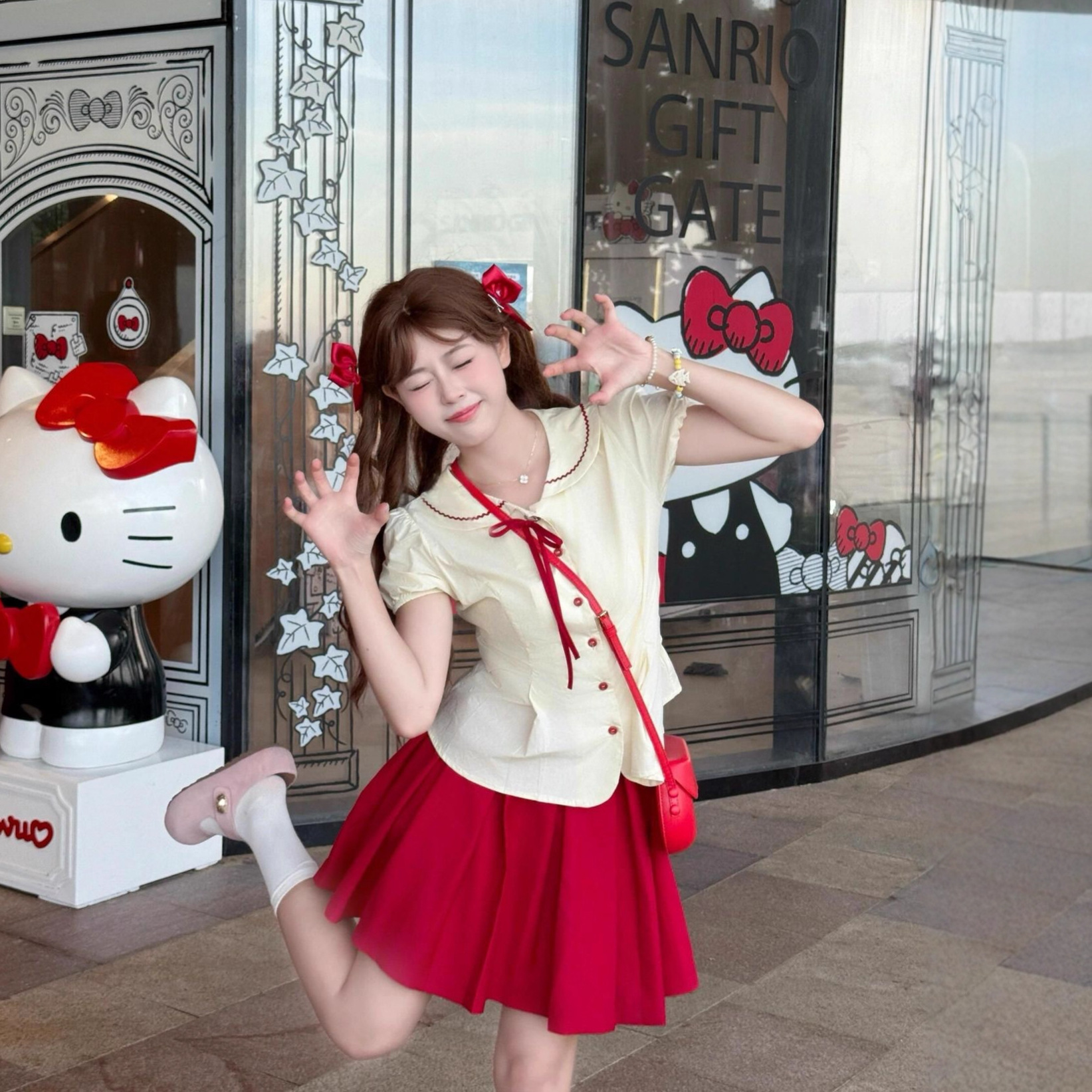 韩系甜美学院风撞色娃娃领蝴蝶结短袖衬衫女装夏季收腰显瘦小上衣