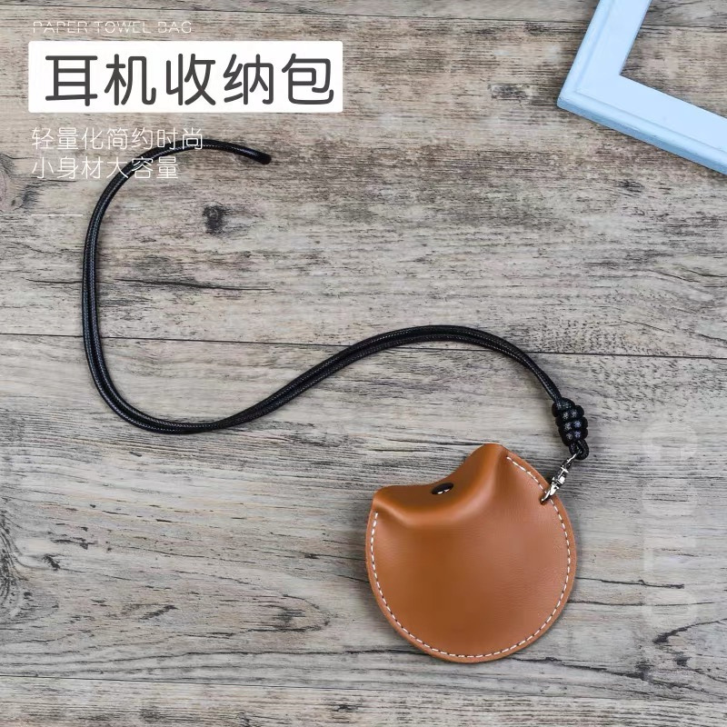 首かけブルートゥースイヤホン収納袋ラウンド小銭入れコインバッグレザー小物収納袋|undefined
