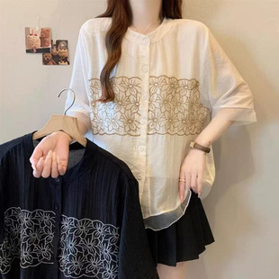 2025 Chiffon Shirt New Large Size Shirt Summer Top Women's Loose Mother Slimming Belly Short-Sleeved Cardigan