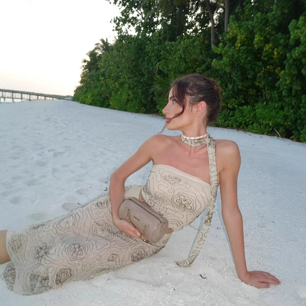 Трансграничная европейская и американская одежда AliExpress, популярный топ + юбка из бисера