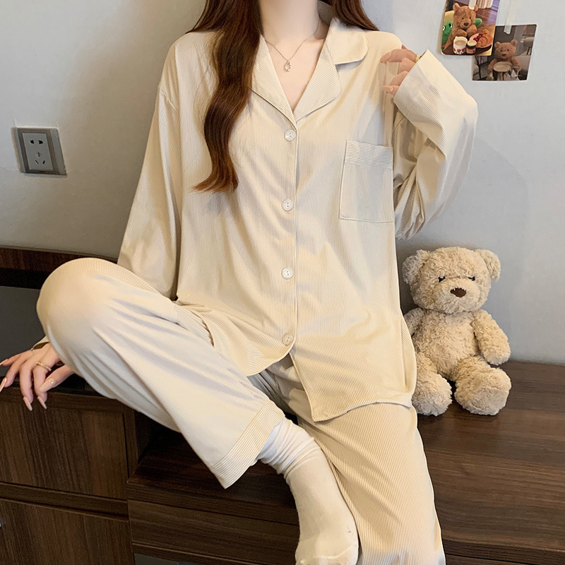 人気の水玉模様の子犬パジャマ女性のための春と夏の新しい漫画長袖怠惰なホーム服秋のツーピースセット卸売|undefined