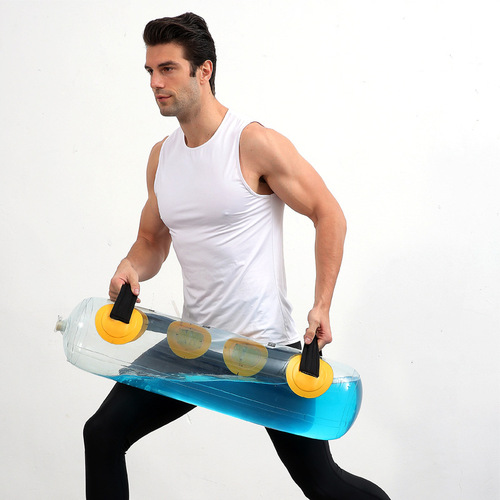 Squat with hip lift fitness weighted water bag energy pack fitness training core strength personal trainer adjustable weight