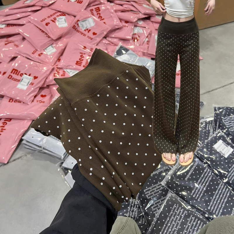 Coffee-Colored Polka Dot Flared Pants for Women, Spring/Summer 2026 New High-Waisted Slimming Versatile Lazy Style Fashion Flared Pants Coffee-Colored Polka Dot Flared Pants for Women, Spring/Summer 2026 New High-Waisted Slimming Versatile Lazy Style Fashion Flared Pants
