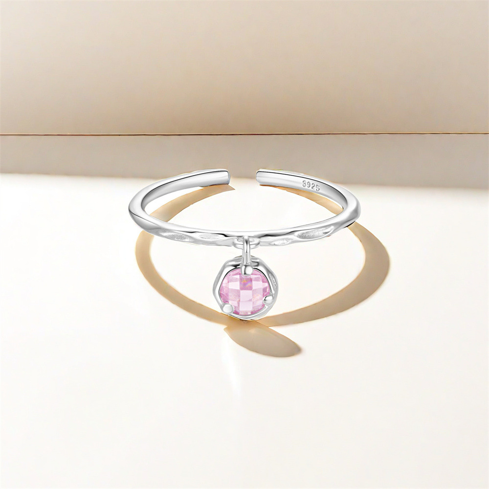 5g Weight Zircon Inlay Material Open Rings Classification Adjustable Ring Size 1 Piece Quantity Holiday, Daily Occasion 925 Sterling Silver Material Geometric Pattern Women's Gender Plating, Inlay Design Sweet Style 925 Sterling Silver Zircon Geometric Open Rings 21