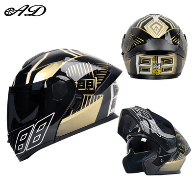 Motosiklet kaskı (dəbilqə) — Safety Helmet, Flip-Up, Breathable for Summer - dot3c-golden-ant-black-tea-mirror-hd-mirror-m-size-55-56cm