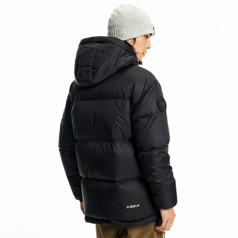 Winter black bread down thick warm hooded outdoor functional windproof jacket men's loose fit_voghion.com