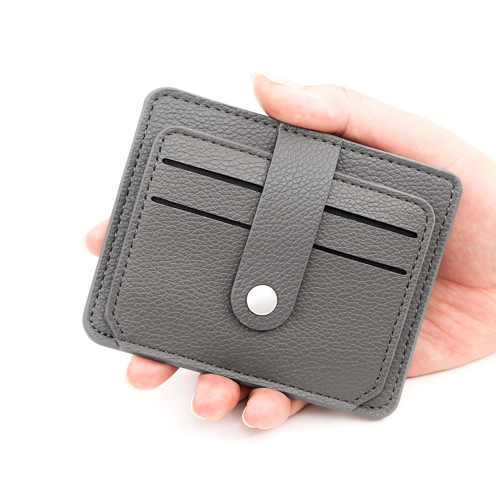 Nuevo paquete de tarjetas simple y suave litchi pattern PU delgado paquete de tarjetas de tres plegadas portátil tarjeta de crédito bancaria cubierta de promoción