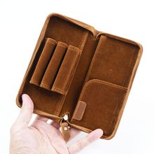 头层牛皮笔袋复古疯马皮方形拉链笔包创意钢笔盒票据收纳盒