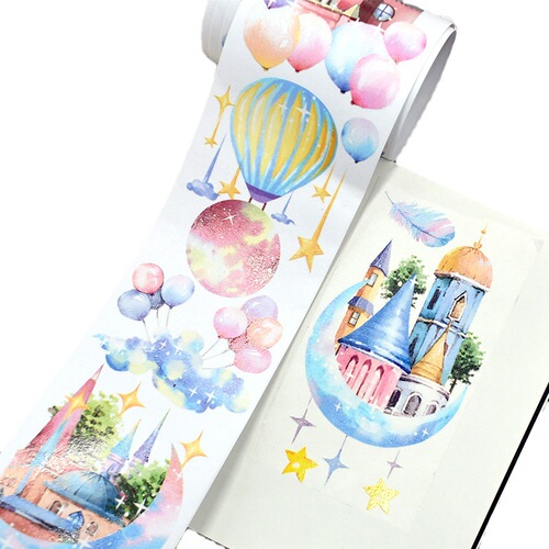 Pastoral Villa and paper special oil hand ledger sticker blue sky and white clouds landscaping decorative hand ledger sky base material tape