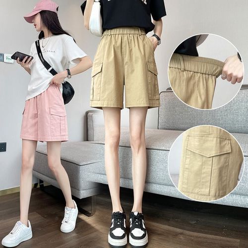 Pure cotton tool shorts for women in summer thin fast dry loose wide legs high waist straight-leg casual sports mid-sports five-point pants