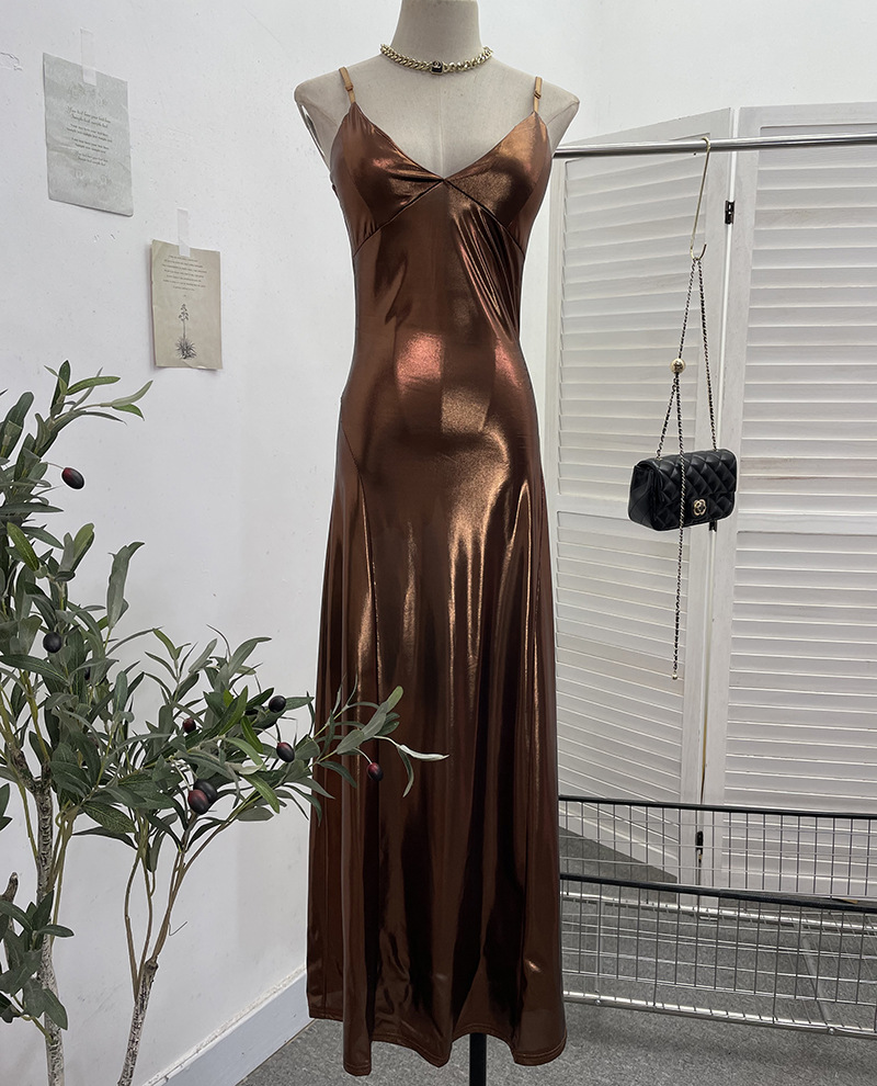 Sexy Liquid Metal Color Sling Dress with Chest Pad Dress