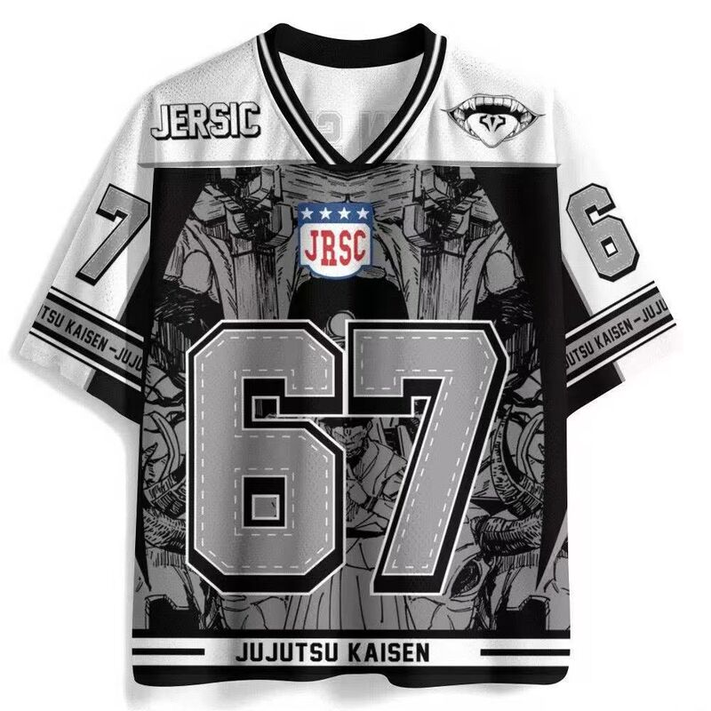 Summer Short-Sleeved Top Jujutsu Kaisen Gojo Satoru Anime Jersey American Style V-Neck T-Shirt Unisex Trendy Brand