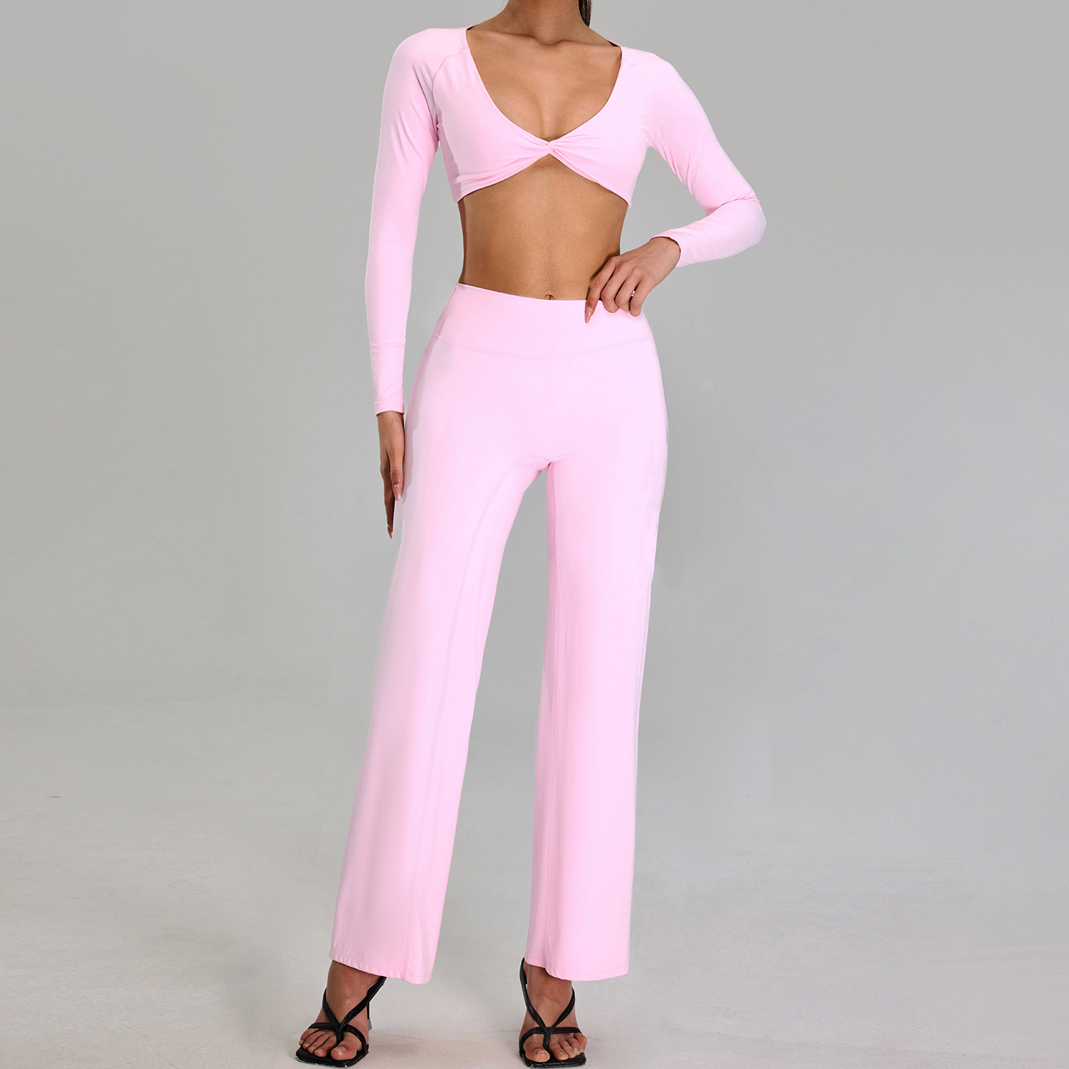 Traje deportivo de alta intensidad europeo y americano, correr al aire libre, ropa de fitness desnuda, cintura alta delgada, ropa de yoga de cinco piezas