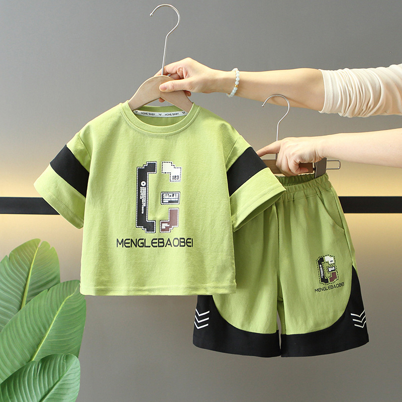 8084 traje de manga corta transpirable para niños verano 2025 nuevo traje de dos piezas casual de verano para niños guapos para bebés