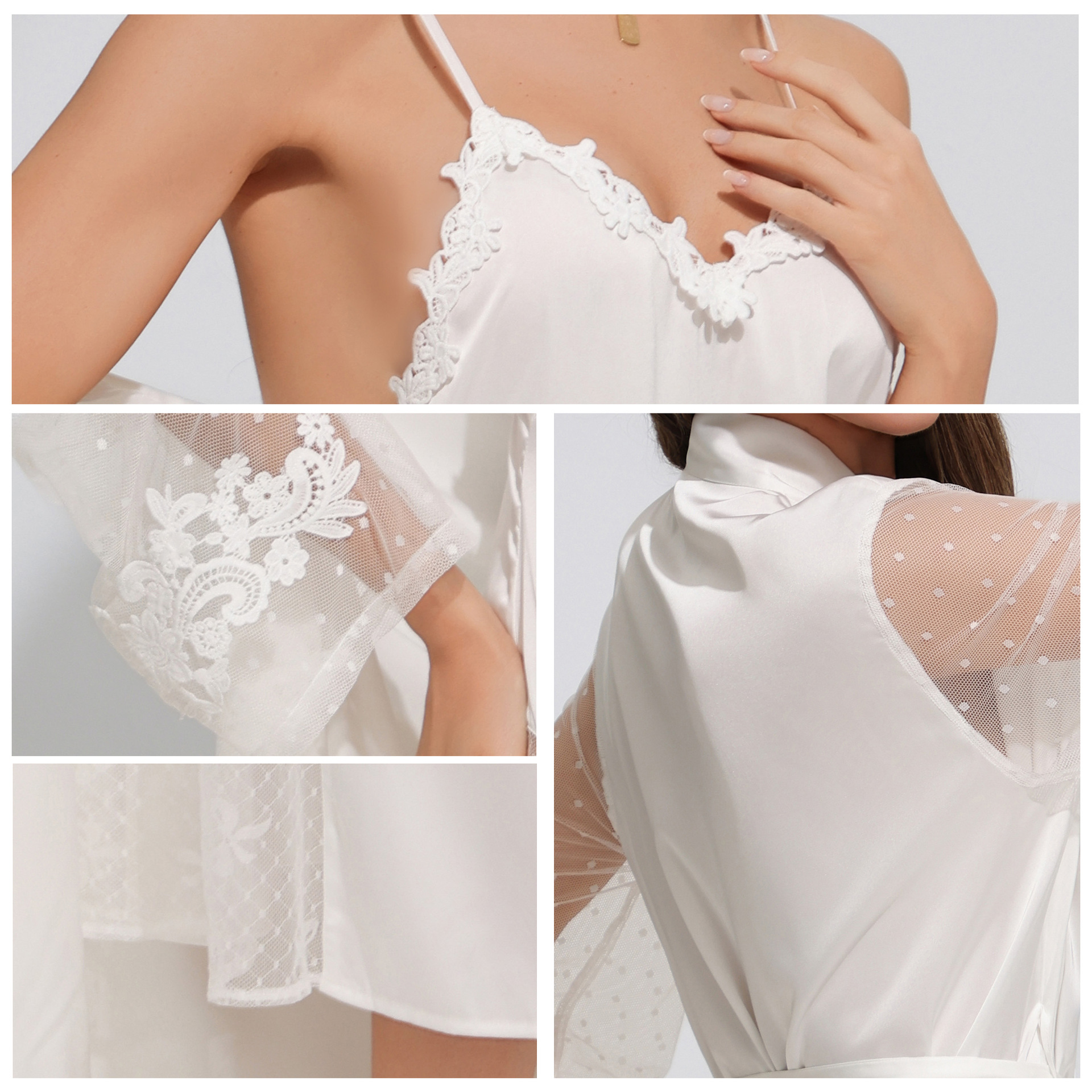 Yaoting Cross - Border satin pijama mujer Xia sensual tirantes largos pijamas dos conjuntos de ropa para el hogar 7017 + 7018