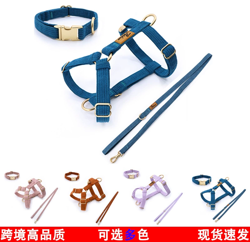 Внешняя торговля Грудь назад вельветовый поводок ошейник веревка для собак зоотовары синий вельвет Золотая пряжка костюм для собак весна и лето