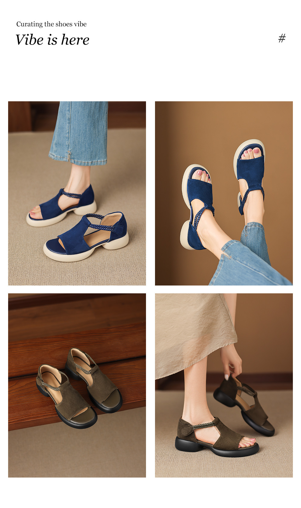 Sandal nữ hở mũi đế dày gót thấp phong cách thể thao, chất liệu da lộn cao cấp — Màu xanh da trời chi tiết 1