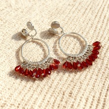 「迷迭香」风铃流苏耳坠串珠手作酒红水晶耳环蚊香盘耳夹无耳洞女