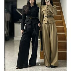 韩系新款2025时尚百搭秋季极简大牌感通勤西服套装女装阔腿裤套装