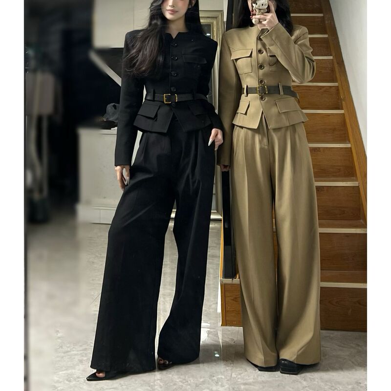韩系新款2025时尚百搭秋季极简大牌感通勤西服套装女装阔腿裤套装|undefined