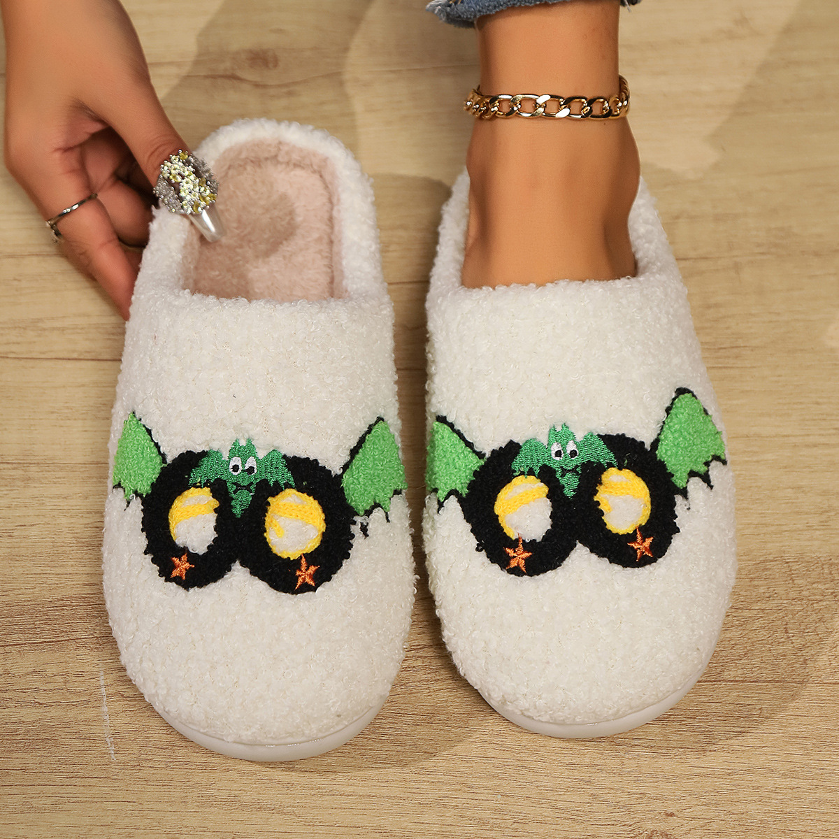 Halloween cotton slippers women's faces home indoor warm slippers_viptrois.com
