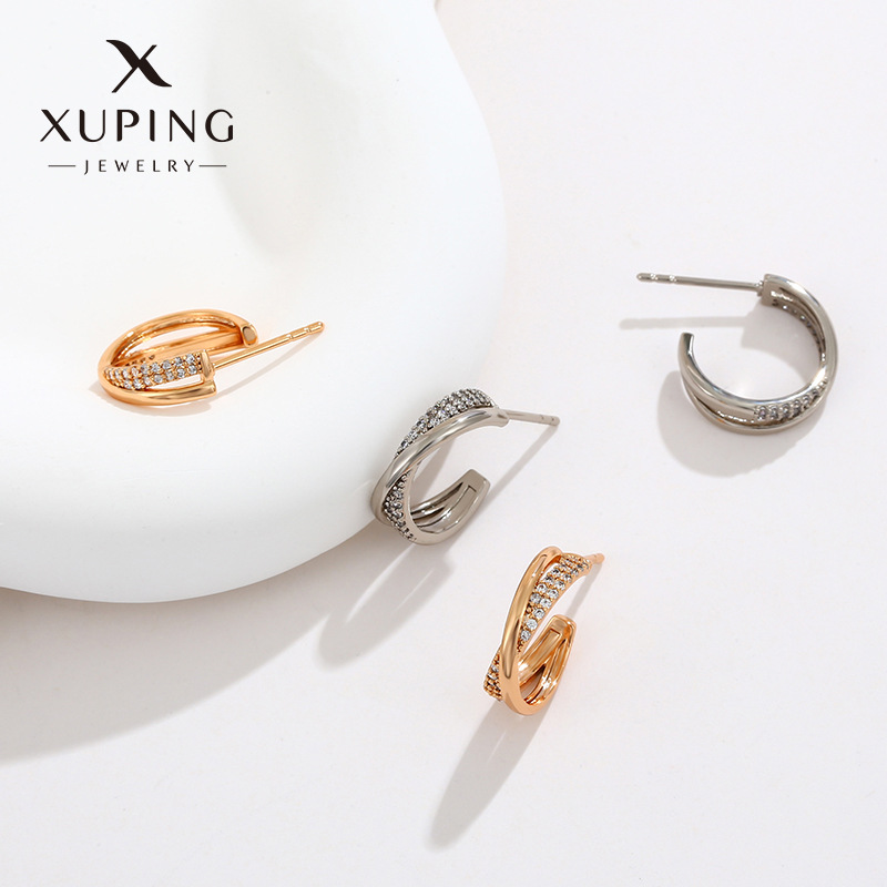 Joyería Xuding nueva moda simple cruz Stud pendientes femeninos nicho diseño temperamento pendientes de alto sentido pendientes en forma de C