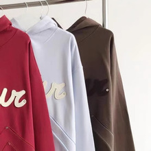 货号25C002秋冬新款韩版大字母贴布绣休闲宽松情侣连帽卫衣