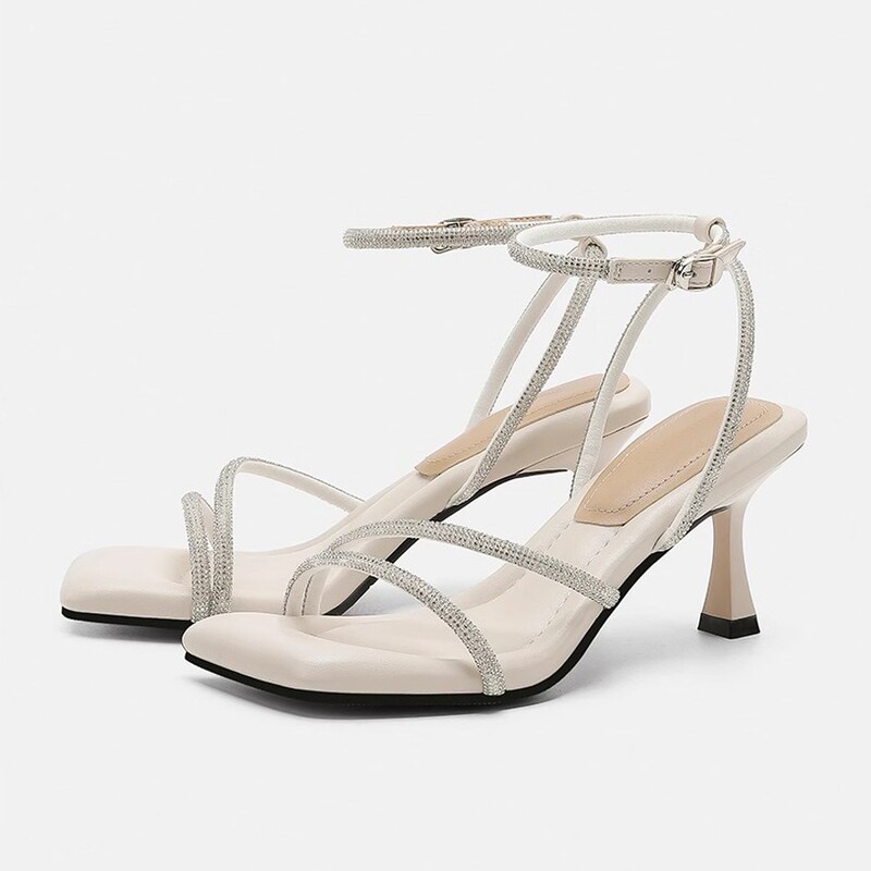 High-value rhinestone word with excrement feeling sandals and slippers for women summer wear beautiful high heels for women 2025 new