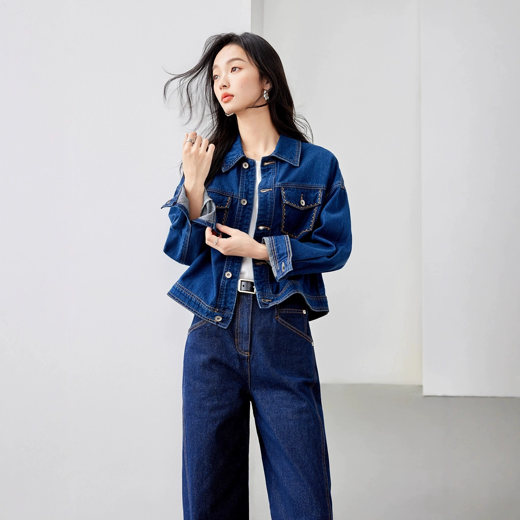 Retro denim autumn short jacket