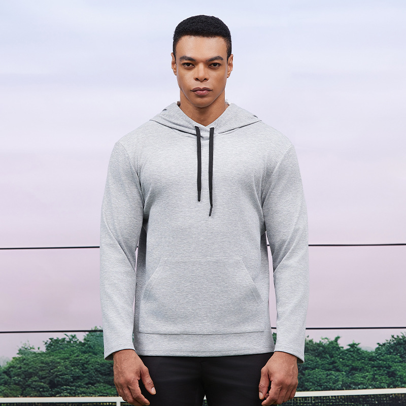 Transfronterizo al aire libre sudadera con capuchón otoño invierno entrenamiento de carrera sudadera de fitness hombre cuello alto secado rápido mangas largas bolsillo canguro